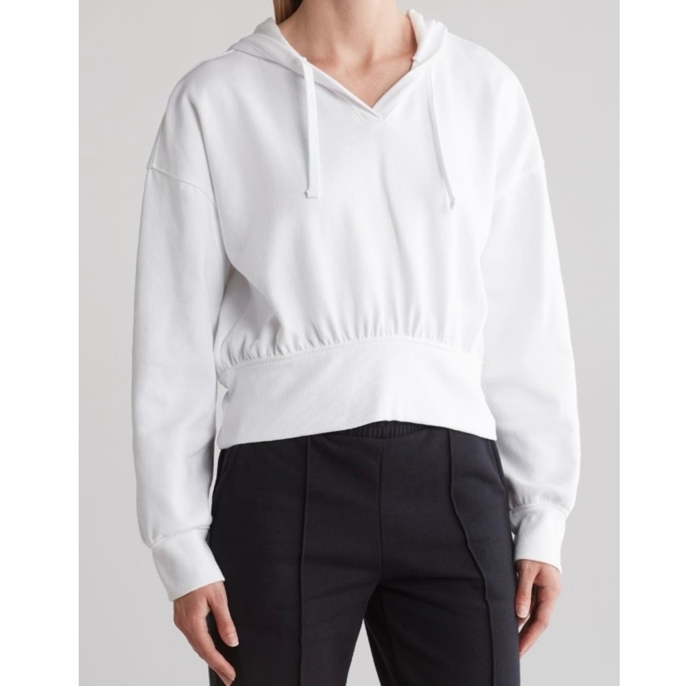 Z by Zella Serve It Up White Crop Pullover Textured Hoodie Size XS
